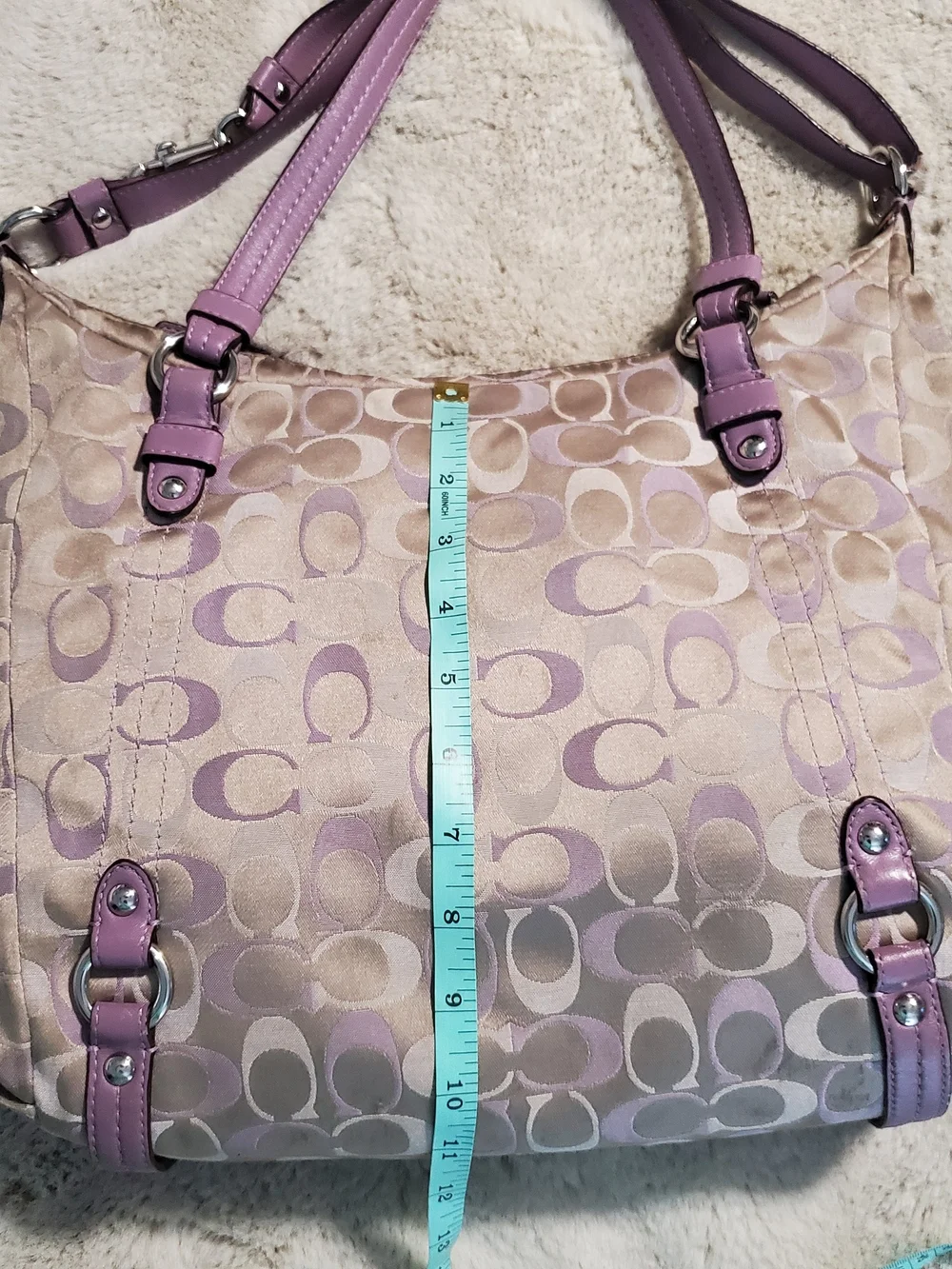 Coach Signature Jacquard Hobo Large Shoulder Bag Pink/Lilac Leather Trim Preppy